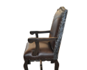 Set it at your dining room table or set it at the bar, this chair is a beautiful addition for your home.  Lined with dark leather this gorgeous chair will add some class to any area its placed.  Call us for more details on the Bison Arm Chair. 