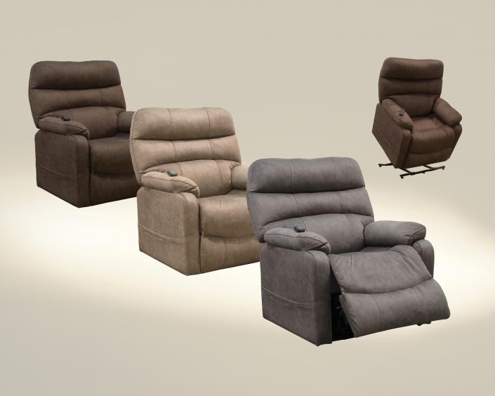 The Buckley Power Lift Recliner by Catnapper features convenient hand wand with push buttons allowing for effortless lift control and Comfort Coil Seating featuring Comfor-Gel. Frames, mechanisms, comfort coil cushions and springs are made from the finest materials. Its state-of-the-art frame and mechanism construction can hold up to whatever your family dishes out. The fabrics are wear-tested in the test's lab before being Catnapper certified. Genuine Catnapper furniture stands the test of time and is crafted to the highest quality standards. Moreover, before its products are sent out the door, they're real-life tested, because superior quality control is number one priority.
FeaturesConvenient hand wand with push buttons allows for effortless lift control
Comfort Coil seating for long lasting comfort
Fire retardant heavy duty fabrics and cushion materials used throughout
Powerful, yet safe 24 volt motor lifts with smooth, quiet efficiency
Battery back-up feature in case of power failure. (9 volt batteries not included)
Time-tested lift mechanism works in sync with motor to deliver multi-positioned seating
All electrical components are UL and CE listed
Weight Capacity 300 lbs