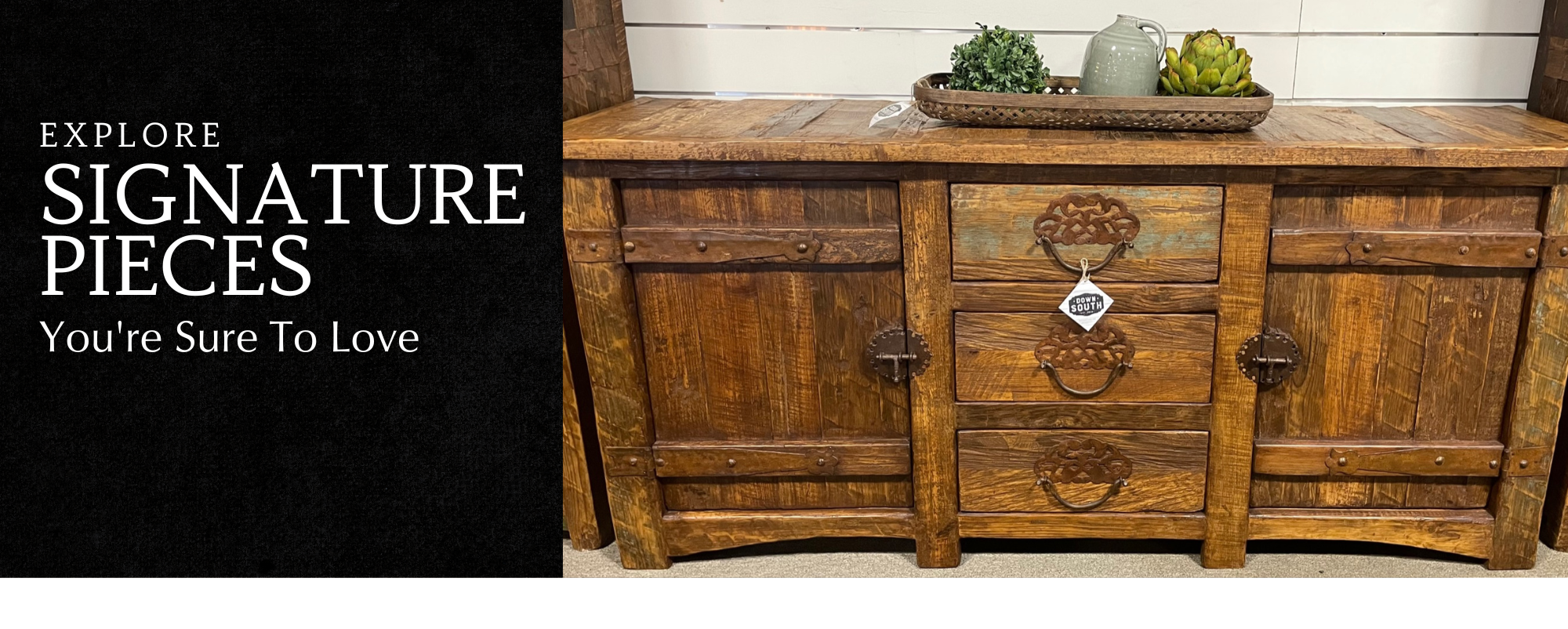 lovely white washed and natural wood console 