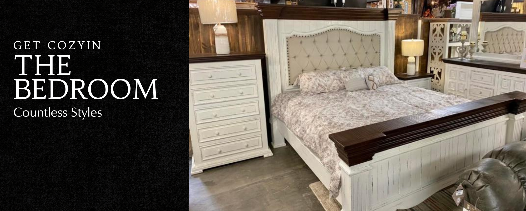 beautiful bedroom suite with red floral print comforter 