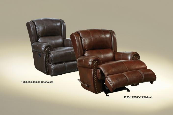 This piece is designed for the utmost in flexibility, it can be placed seamlessly into a casual or a refined setting.
Top Grain Italian Leather. Brass Nailhead Accents. Lay Flat Reclining. Comfort Coil Seating Featuring Comfor-Gel.
Power Option Featuring Power Button with USB Charging Port.
Overall
42'' H x 40'' W x 43'' D
Seat
20'' H x 20'' W x 23'' D
Full Reclined
72'' D
Arms
26'' H
Minimum Door Width - Side to Side
24''
Required Back Clearance to Recline
16''
Weight Capacity
250 lb.


This leather recliner is available in two beautiful colors - Chocolate and Walnut.