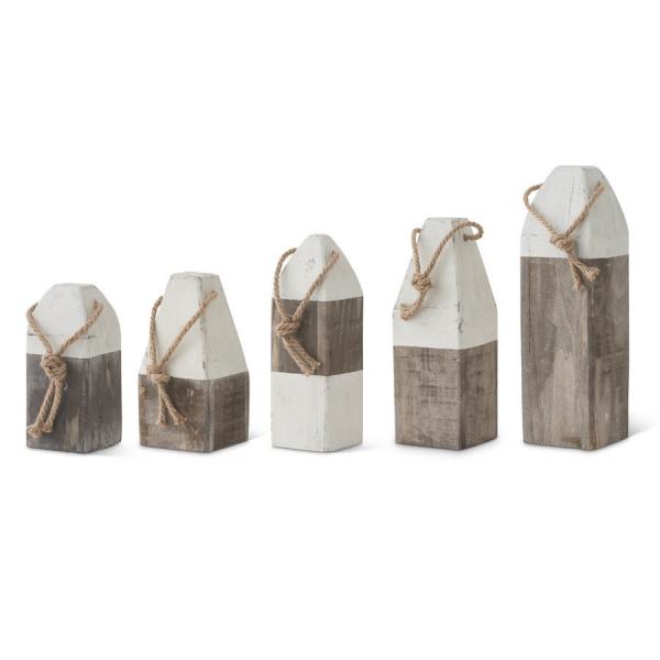 This set of five Gray and White Wooden Buoys will make a great accent to your lake house or to any home that loves the lake.