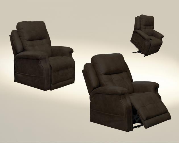 Attention to style was a focus for this highly functional recliner. Stylish arms, back tufting, and bold luggage stitching make this a stand out in the world of lift recliners. The chair isn't only good looking, it has great features as well. The lift feature will gently lift you to a standing position or lower you to a seated position. Once seated you can recline to almost infinite positions. 3-Speed massage and multi-level heat add to the relaxing experience. Individually pocketed coils encased in foam and topped with a layer of cool gel memory foam create a comfortable and supportive seat. Boasting a 350-pound weight capacity and a steel tech seat box the chair is proudly built in the USA provides years of comfort and function.
Features
Power Wand Controlled Gentle Transition from Seated to Standing or Standing to Sitting with Smooth Power Assist
Power Adjustable Headrest

