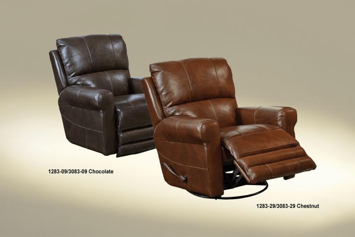 The Catnapper Hoffner Swivel Glider Recliner is a wonderful addition to any room. With beautiful accent offset stitching on the back, seat and sides The Hoffner Recliner has a comfortable pub back and chaise seat padding.
