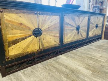 This 133" Console is an incredible statement piece. The differentiating wood grain, mixed metal textures, and sheer mass of this piece will stop people in their tracks and give them furniture envy! 