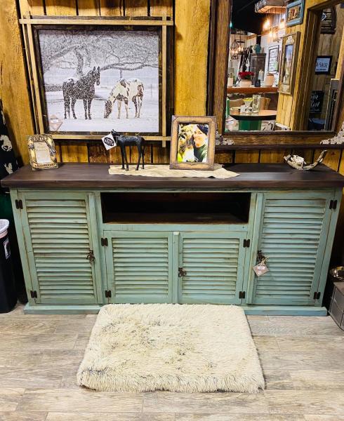 Imperial 80" TV Stand in Turquoise, also available in Honey Brown and White. We also have 66" Imperial TV Stands available in the same colors.
