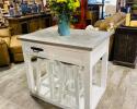 Kitchen Island with 4 stools and 2 drawers.