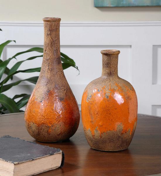Rust brown ceramic with bright orange accents.