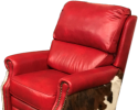 This fun recliner is sure to add a bright pop of color to your home.  Lined with cowhide sides and red leather it's fit for all of our cowboys who need to kick back and relax after a long day on the farm.  Call for more details and availability on the Malone recliner. 