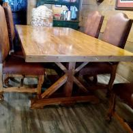 Solid Wood Dining Table and 6 Leather and Cowhide Chairs