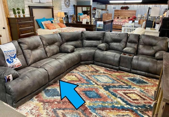 Available in three different colors! Call for pricing or dimensions as this can be set up multiple ways to fit your individual space! This gorgeous set can also be a sofa/ Loveseat set as it is finished on all sides, it also features 5 recliners with a drop down console in the sofa! 